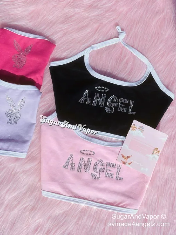 2000s Bling Angel Halter Crop Top