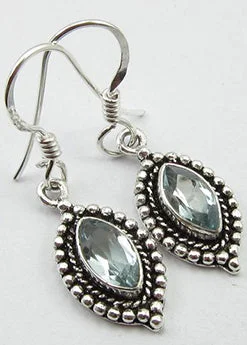 Solid Silver Blue Topaz Ornate Drop Earrings