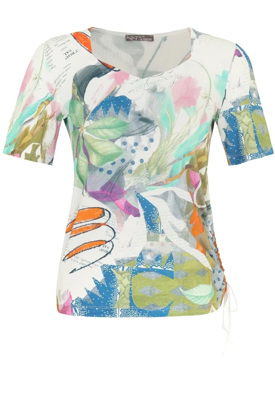 Dolcezza Pastel Print Drawstring Side Top, Multi