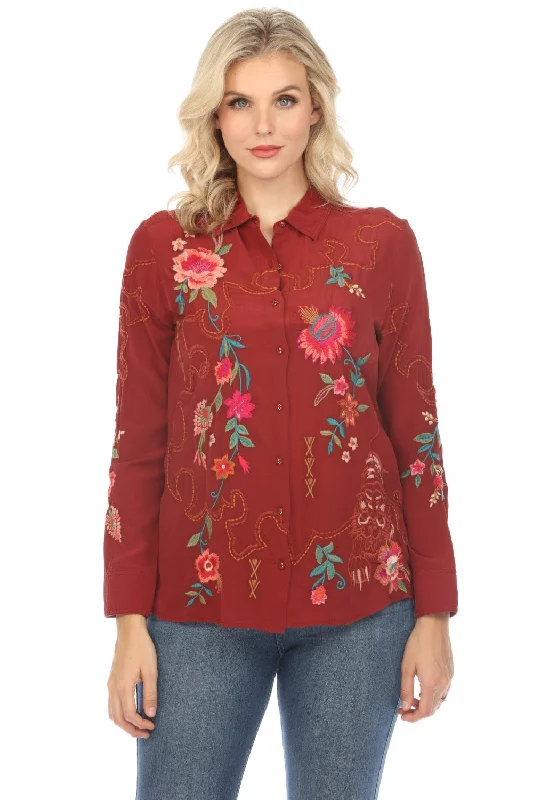 Johnny Was Workshop Nylah Button-Down Silk Shirt Boho Chic W14424