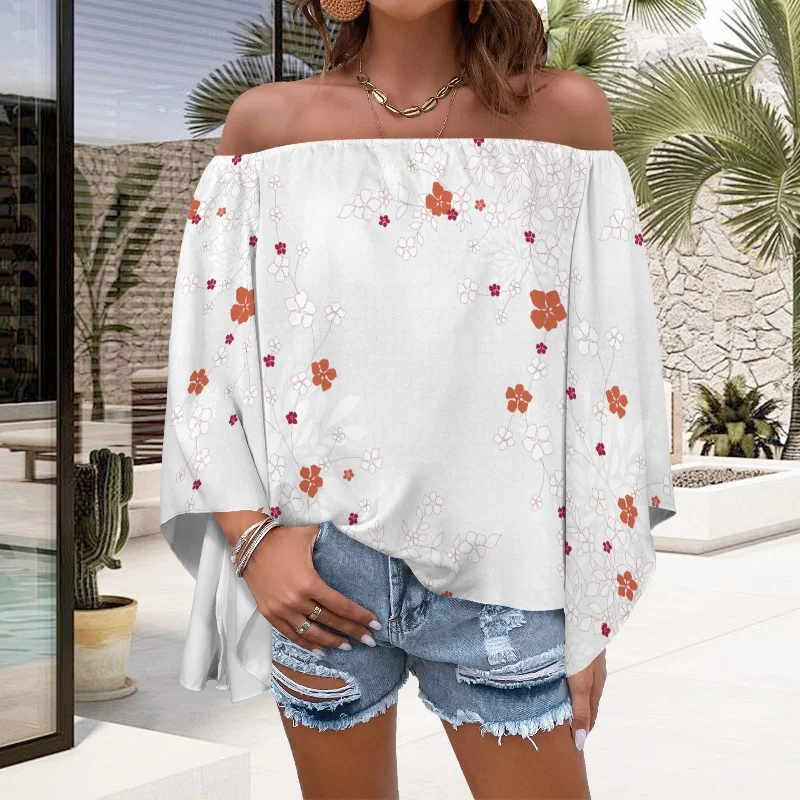 Off Shoulder Trumpet Sleeve Blouse Blossom Cloud Crackle