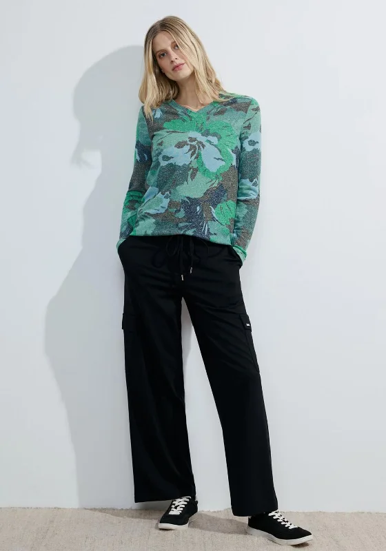 Cecil Floral Print Cosy Top, Strong Khaki