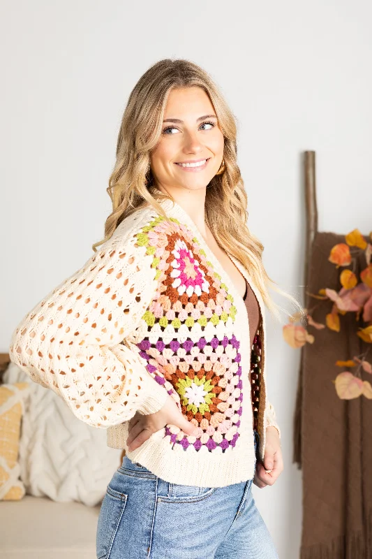 Dark Cream Crochet Cardigan