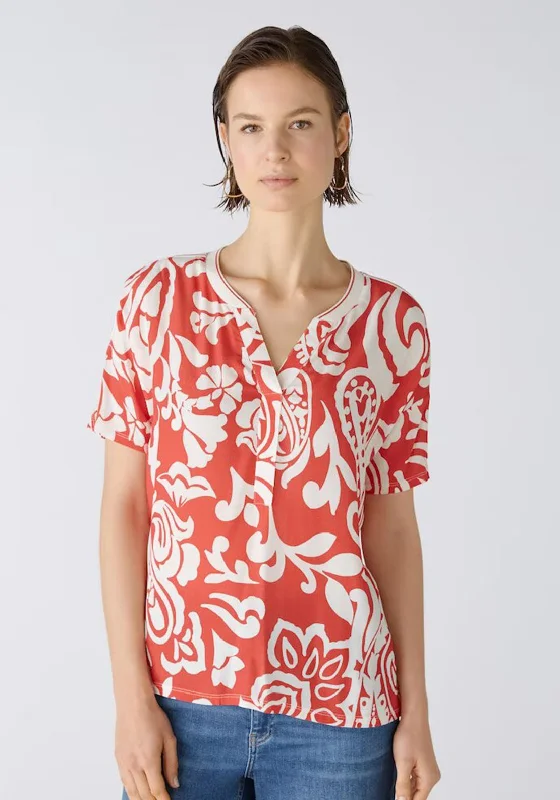 Oui Pattern Mix Tunic Blouse, Red & White