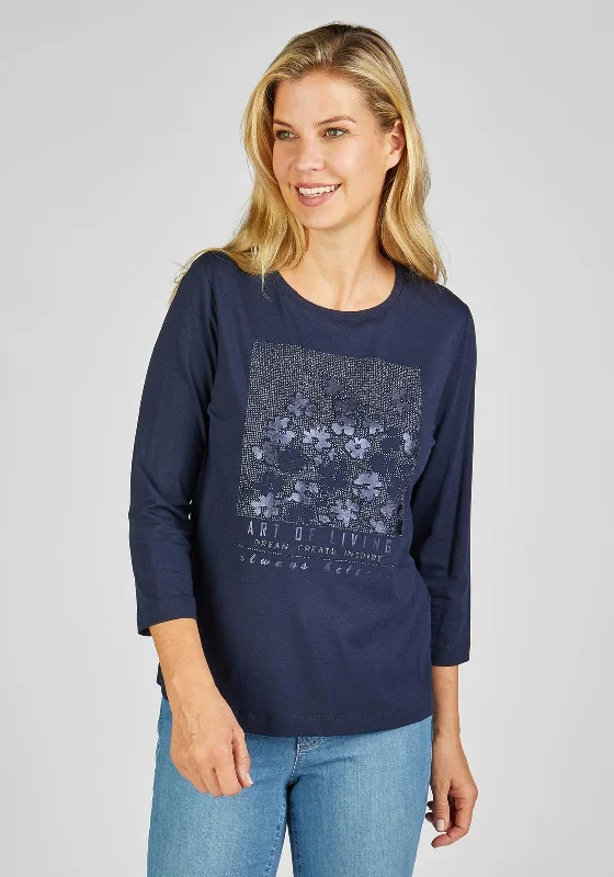 Rabe Embellished Print Top, Navy