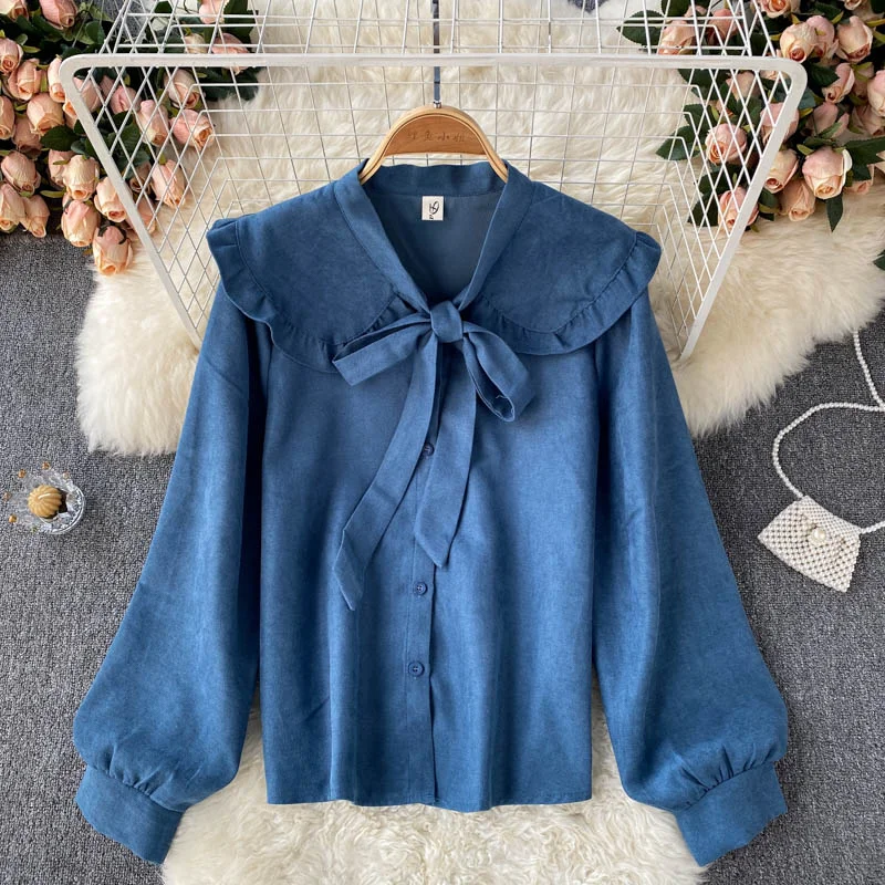 Cute lapel long sleeve top  264