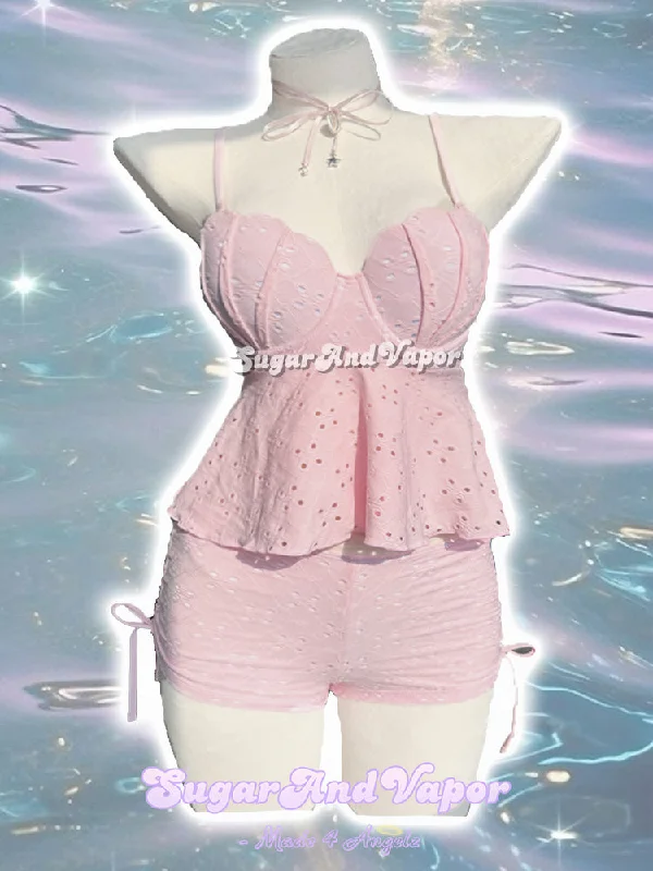 Shelly Baby Pink Crop Top + Booty Shorts Swimsuit Set