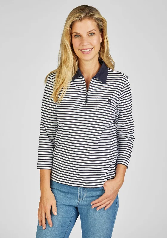 Rabe Half Zip Striped Top, Navy & White