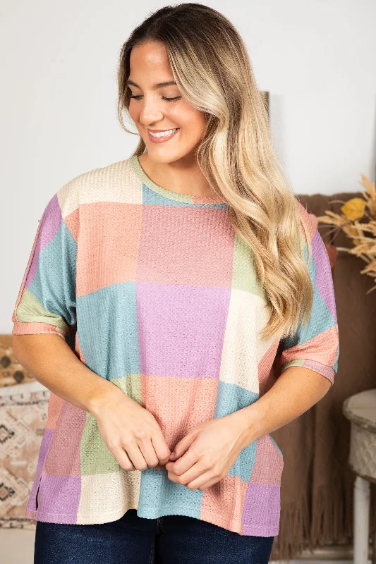 Orchid And Sage Checkered Knit Top