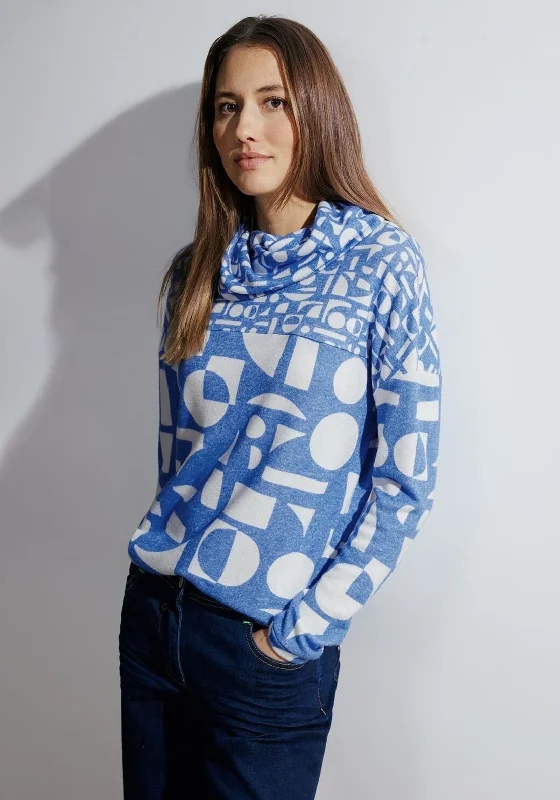 Cecil Volume Collar Graphic Sweater, Water Blue Melange