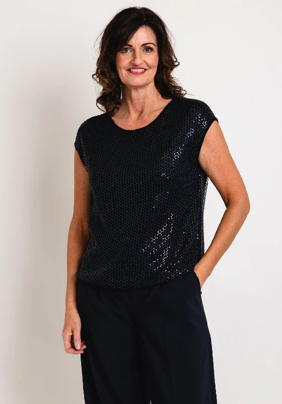 Gerry Weber Sequin Netted Layer Top, Navy