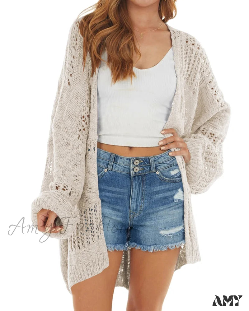 Amy Fashion - Boho Solid Color Oversized Summer Open Front Cardigans