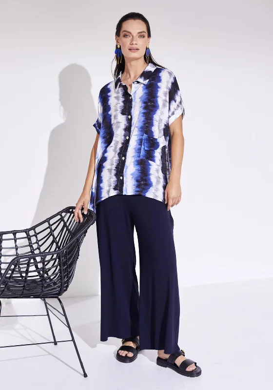 Naya Watercolour Printed Dip Hem Shirt, Navy