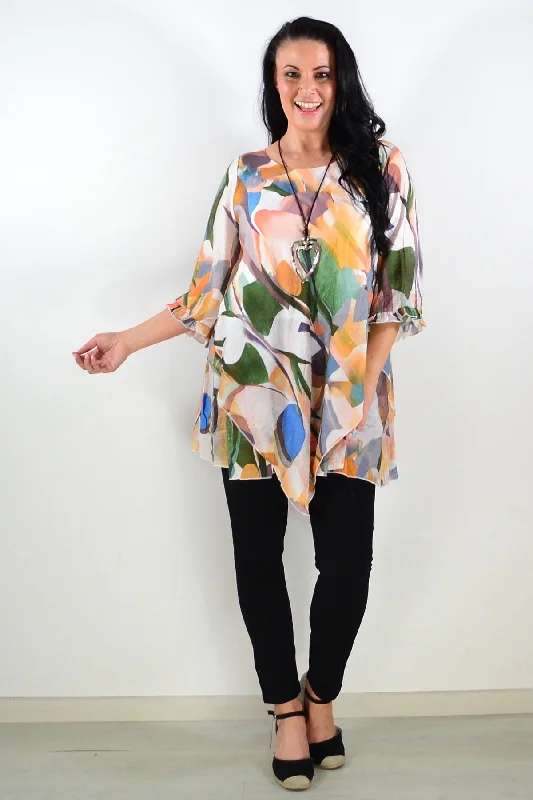 Handkerchief Hem Green Crinkle Tunic Top