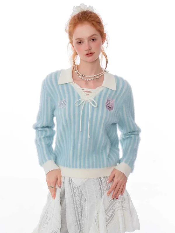 Striped Polo Collar Sweater [S0000010140]