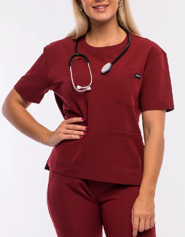 Essential Crewneck Scrub Top - Syrah Red