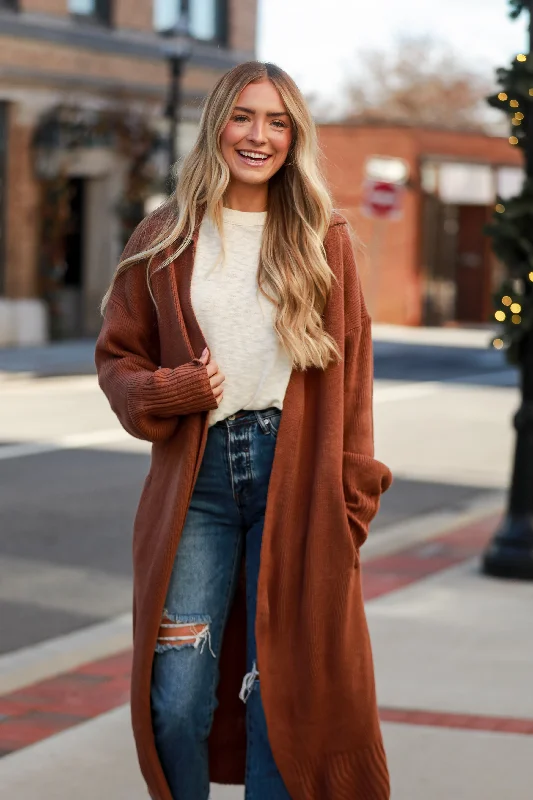 Weekend Offers That Delight FINAL SALE - Chilly Day Charm Mocha Longline Sweater Cardigan