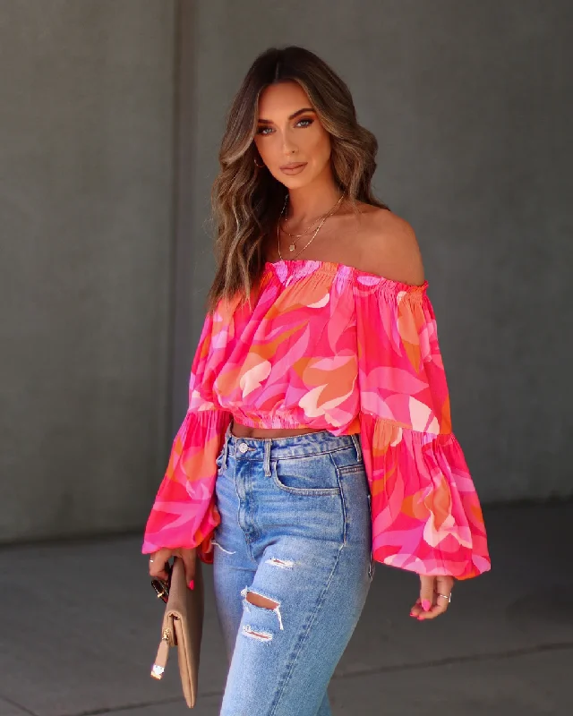 Tropical Spring Printed Off The Shoulder Top