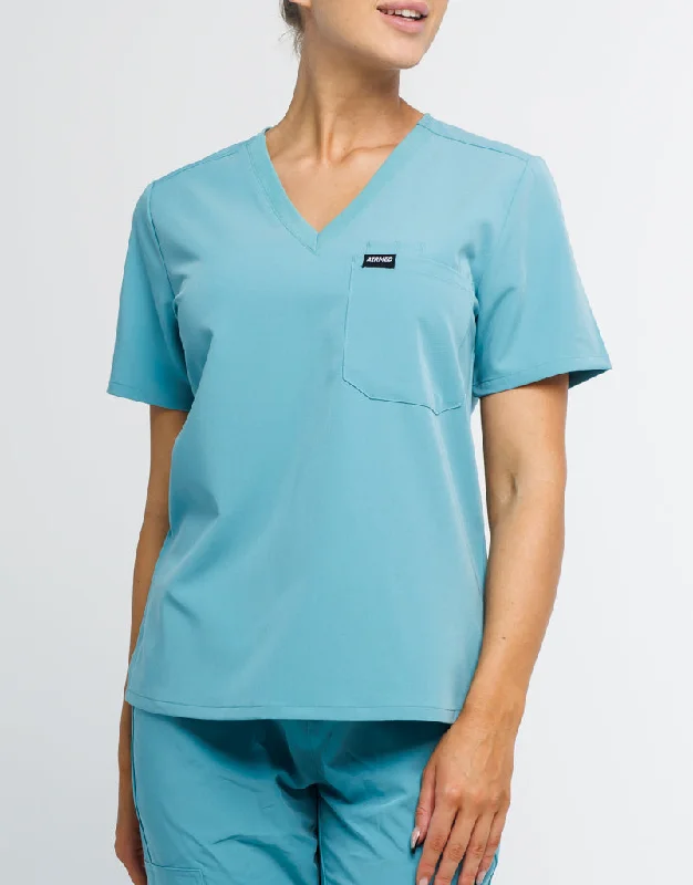 Essential One Pocket V Neck Scrub Top - Audrey Teal