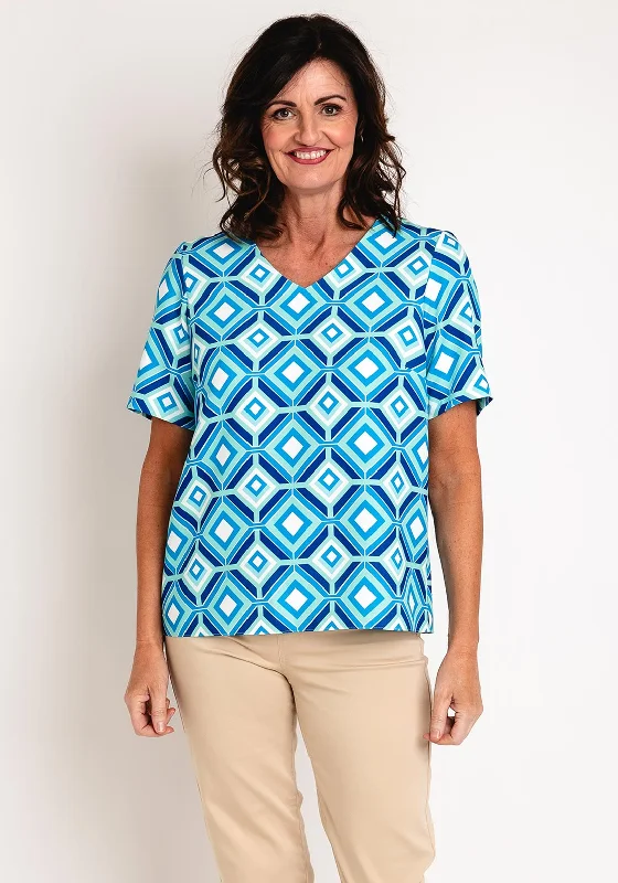 Avalon Geometric V Neck Top, Green