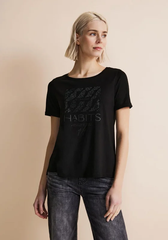 Street One Embellished Print T-Shirt, Black