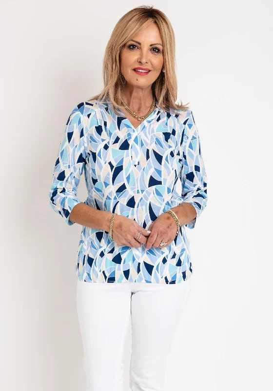 Olsen Geometric Print Tunic Top, Blue