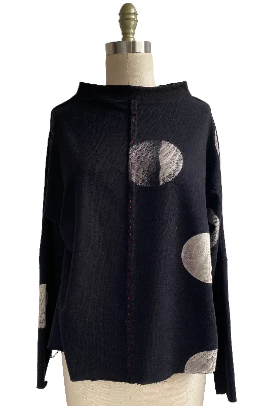 Portia Knit Tunic w/ Dot Print - Black & Natural Red Stitching - Medium