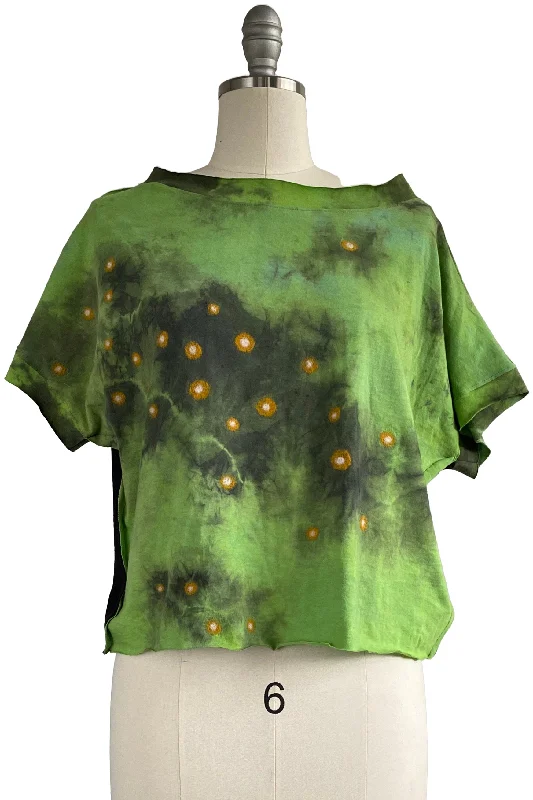 Jen Crop Top w/ Felted Fireflies - Green & Black - Small