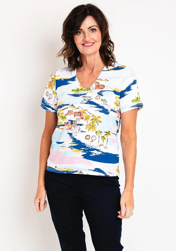 Leo & Ugo Tropical Print Embellished Top, White