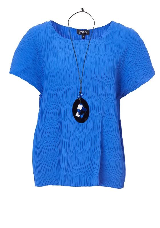 Ora Wave Pleated Top, Cobalt