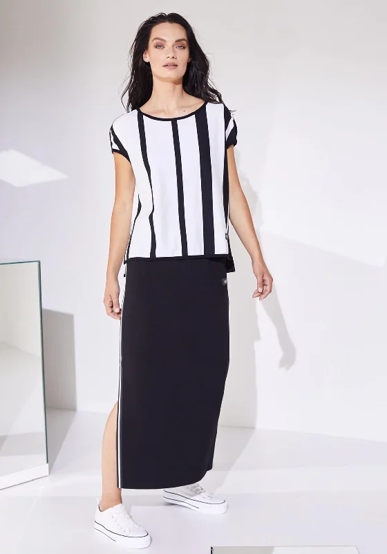 Naya Vertically Striped Round Neck Top, White & Black