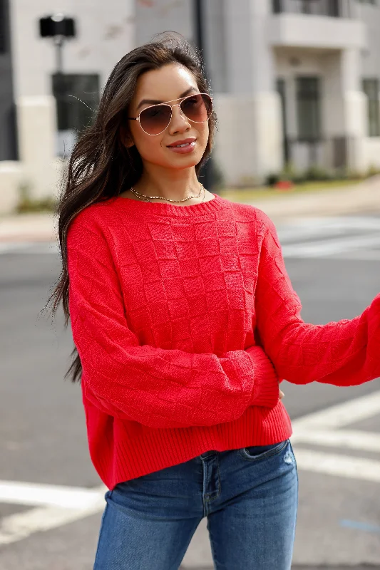 Weekend Special FINAL SALE - Caroline Checkered Knit Sweater - DOORBUSTER