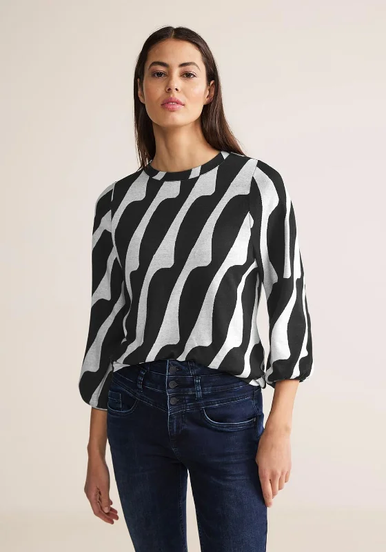 Street One Two Tone Wavy Print Top, Black