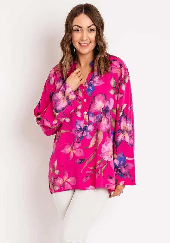 Serafina Collection One Size Floral Tunic Blouse, Cerise