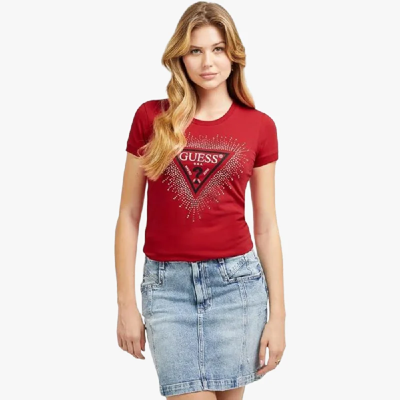 Guess Womens Star Triangle Short Sleeve Tee Red