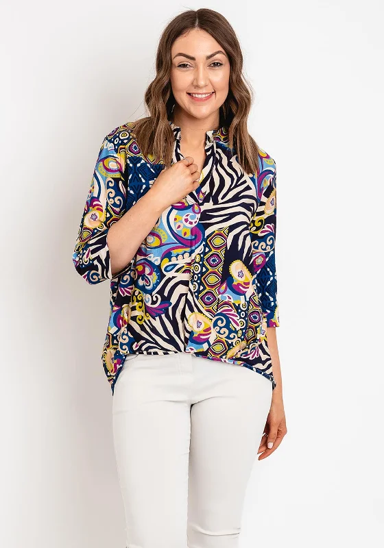 D.E.C.K By Decollage Mixed Print Tunic Top, Dark Blue