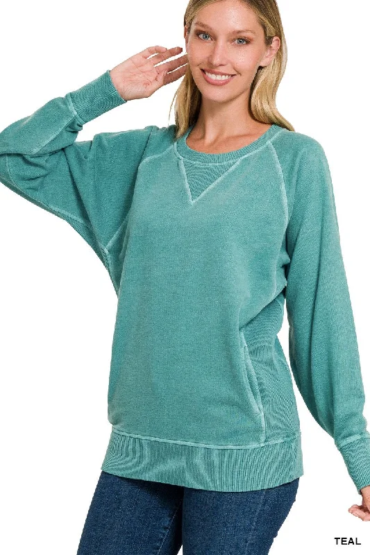 Teal - Pullover Sweater with Pockets