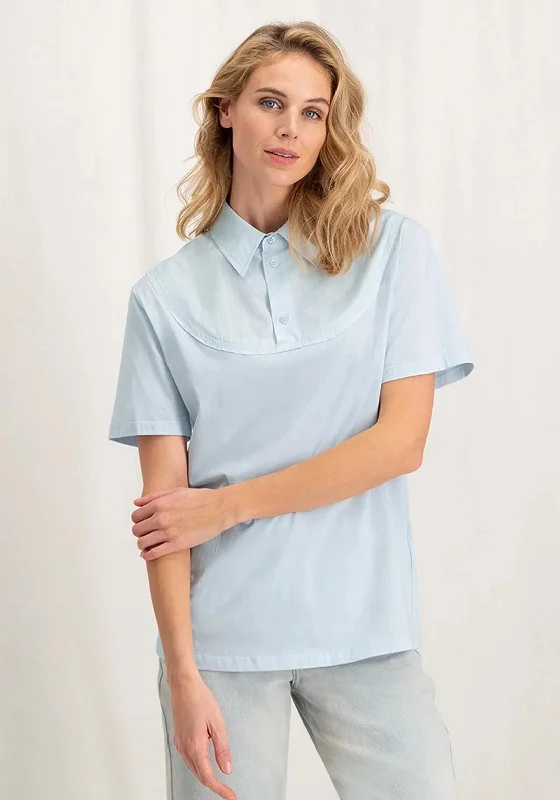 Yaya Shirt Collar Short Sleeve Jersey Top, Air Blue