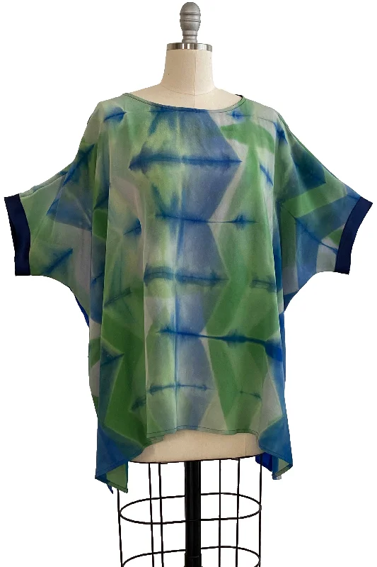 Deb Tunic Crepe De Chine w/ Itajime Shibori Dye - Green & Blue