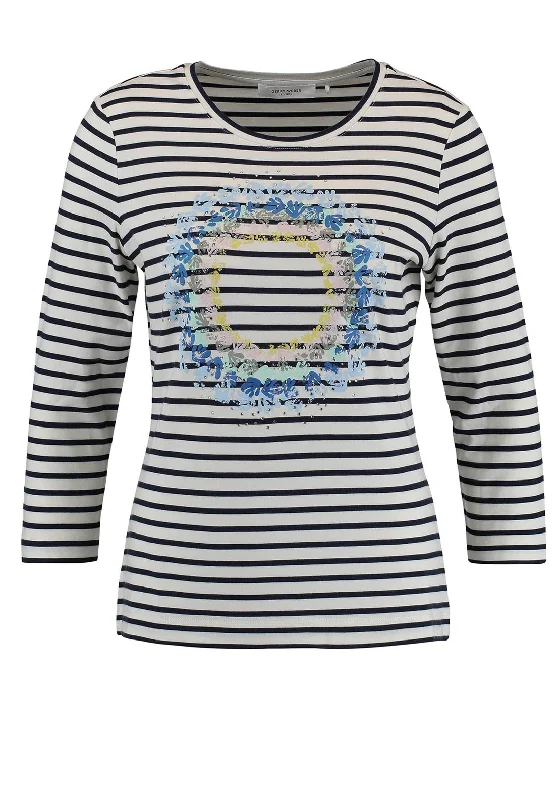 Gerry Weber Striped Rhinestone Wreath Top, Navy and White