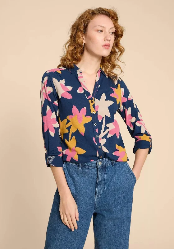 White stuff Annie Jersey Flower Print Shirt, Navy Print