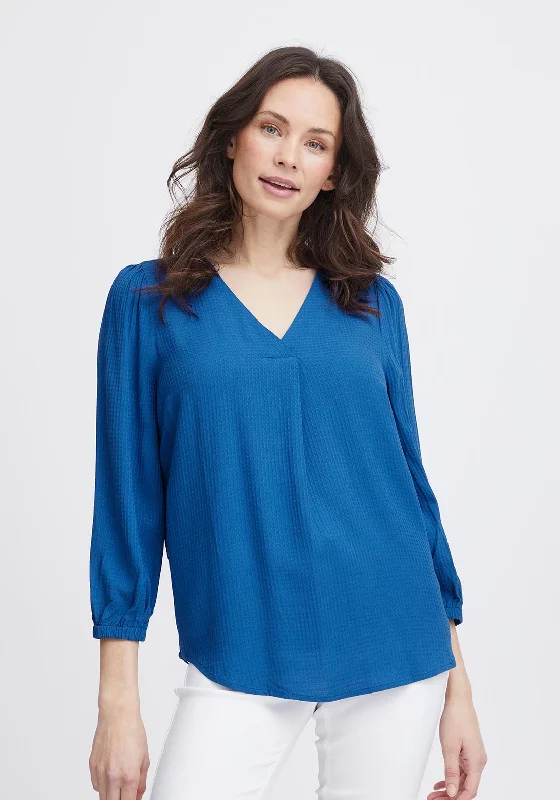 Fransa Oline V-Neck Textured Top, Beaucoup Blue