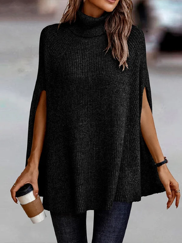 TastyHottie - Turtleneck Dolman Sleeve Poncho Fashion Sweater