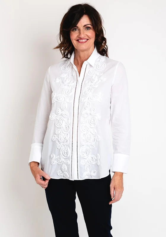 Just White Embroidered Flower Blouse, White