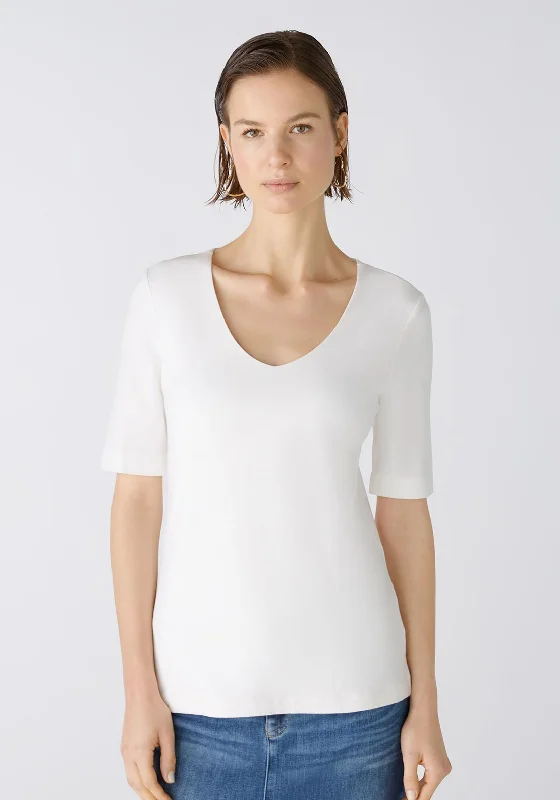 Oui V-Neck Cotton Blend T-Shirt, Cloud Dancer