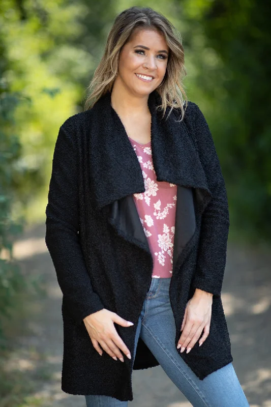 Black Sherpa Waterfall Collar Cardigan