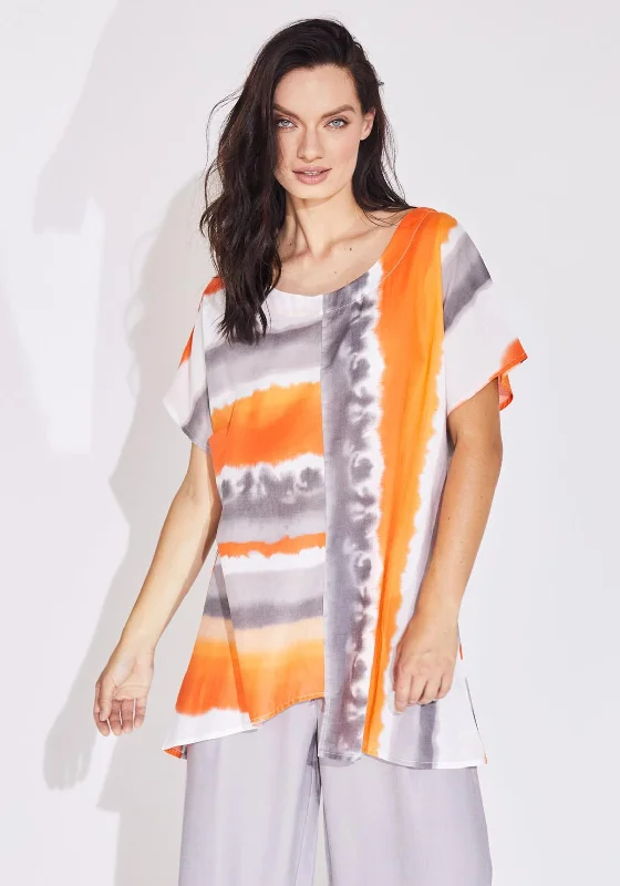 Naya Stripe Print Flared Top, Orange & Grey