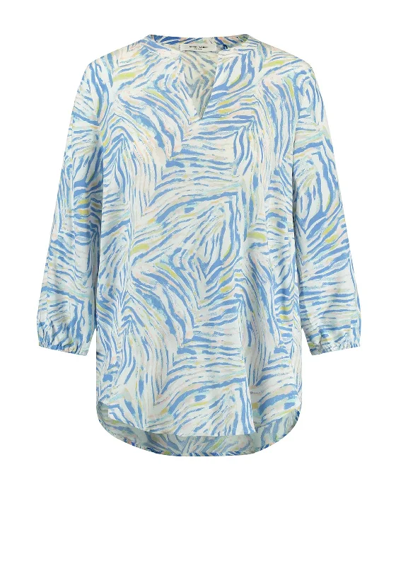 Gerry Weber V-Split Neck Animal Print Blouse, Blue Multi