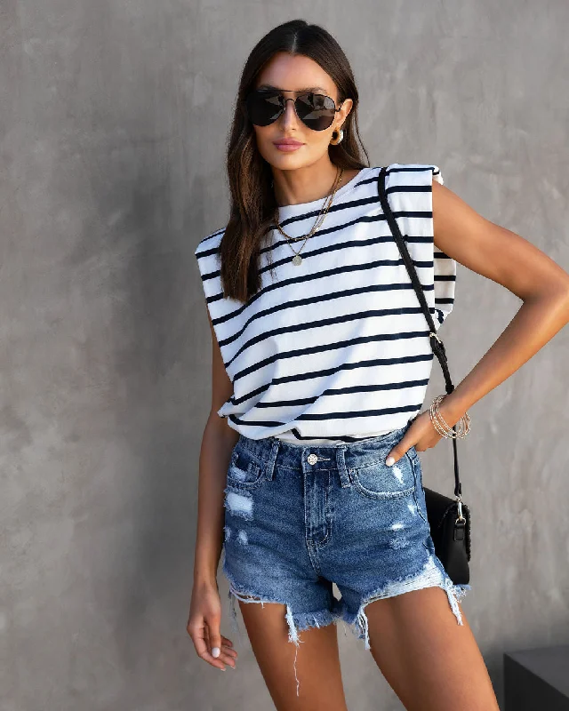 Skipper Cotton Striped Padded Shoulder Muscle Tee