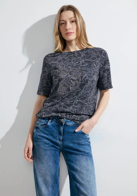 Cecil Burnout Rhinestone Print T-Shirt, Universal Blue